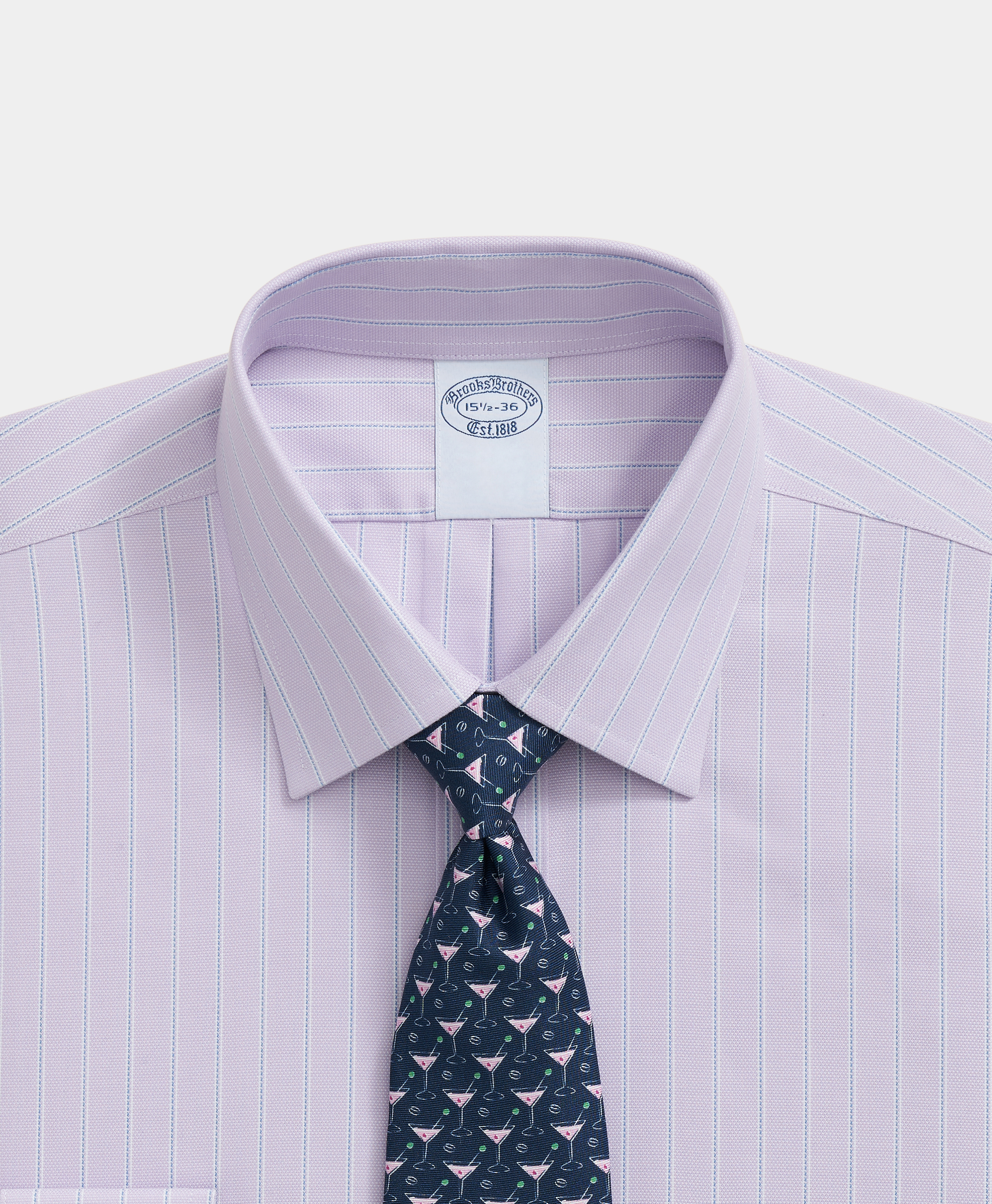  Brooks Brothers Slim Fit Royal Oxford Striped Shirt With Ainsley Collar - Man Dress Shirts Light Purple 15 