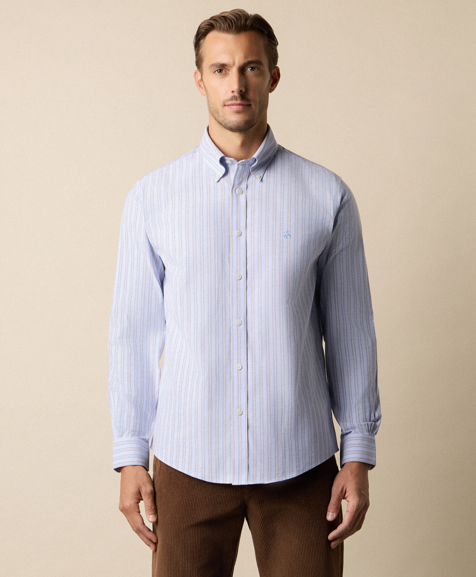  Brooks Brothers Regular Fit Non-iron Striped Stretch Oxford Shirt With Button Down Collar - Man Casual Shirts Hydrangea M 