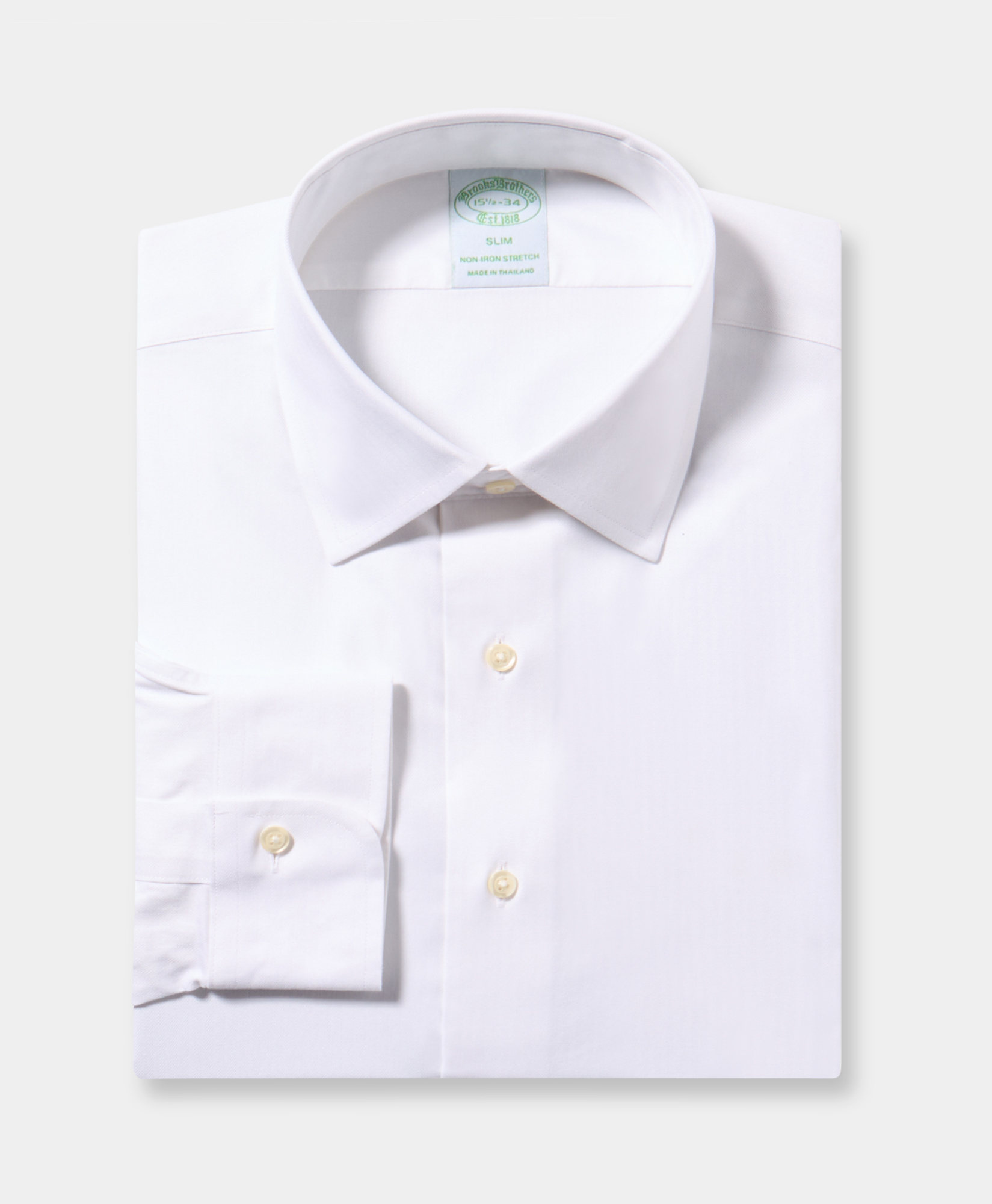 Slim Fit Non-iron Herringbone Supima Shirt With Ainsley Collar - Uomo Camicie Formali White 16h