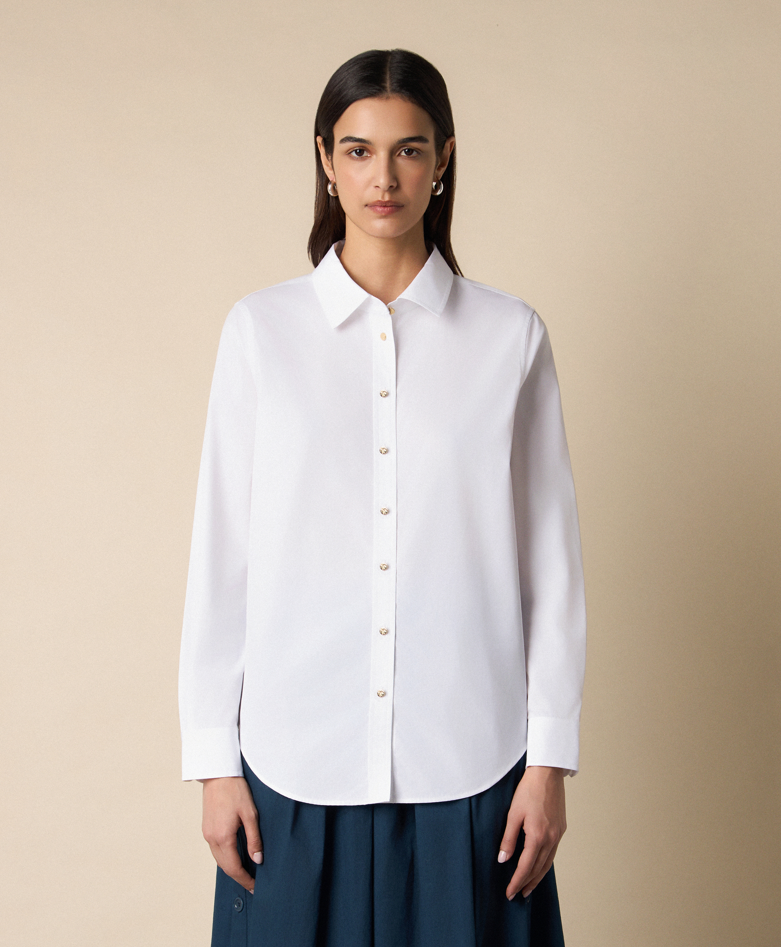  Brooks Brothers Supima Cotton Poplin Blouse With Gold Logo Buttons - Woman Shirts And Blouses White L 