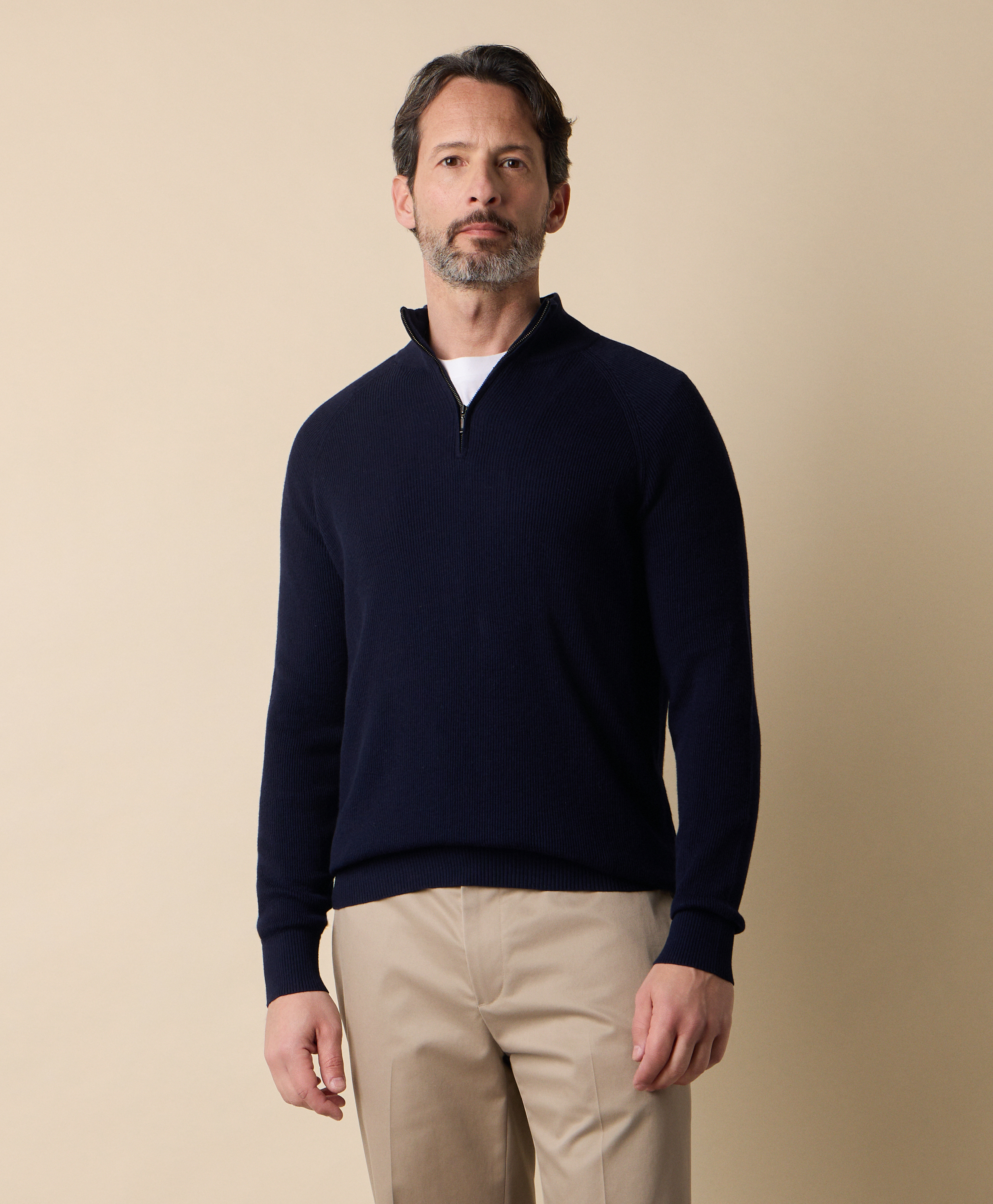  Brooks Brothers Maglia Half-zip Aus Baumwolle-kaschmir In Englischem Rippenstrick - Mann Strickwaren Marineblau Xxxl 