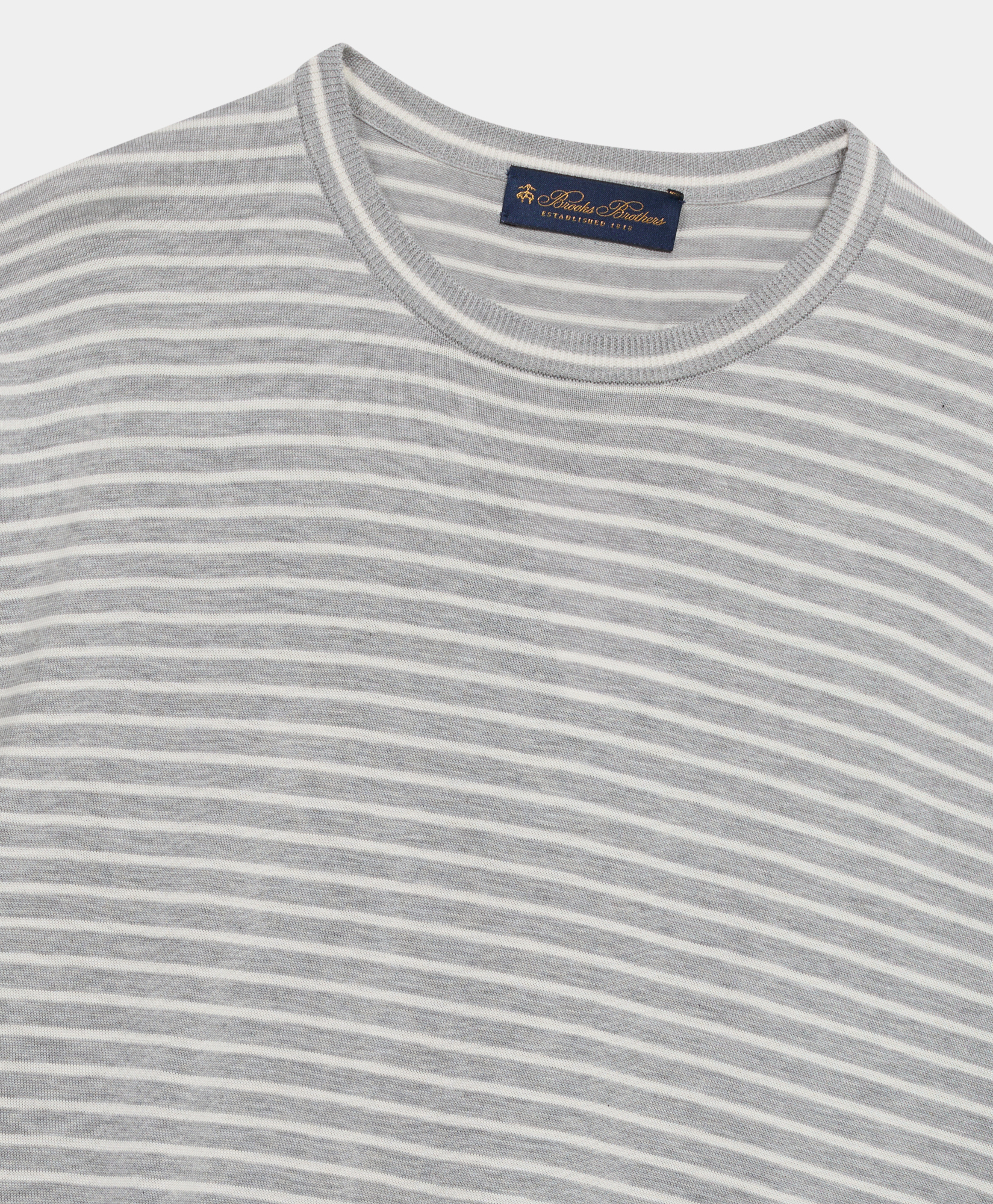  Brooks Brothers Gestreifter Rundhals-pullover Aus Baumwolle-seide-leinen - Mann Strickwaren Grau L 