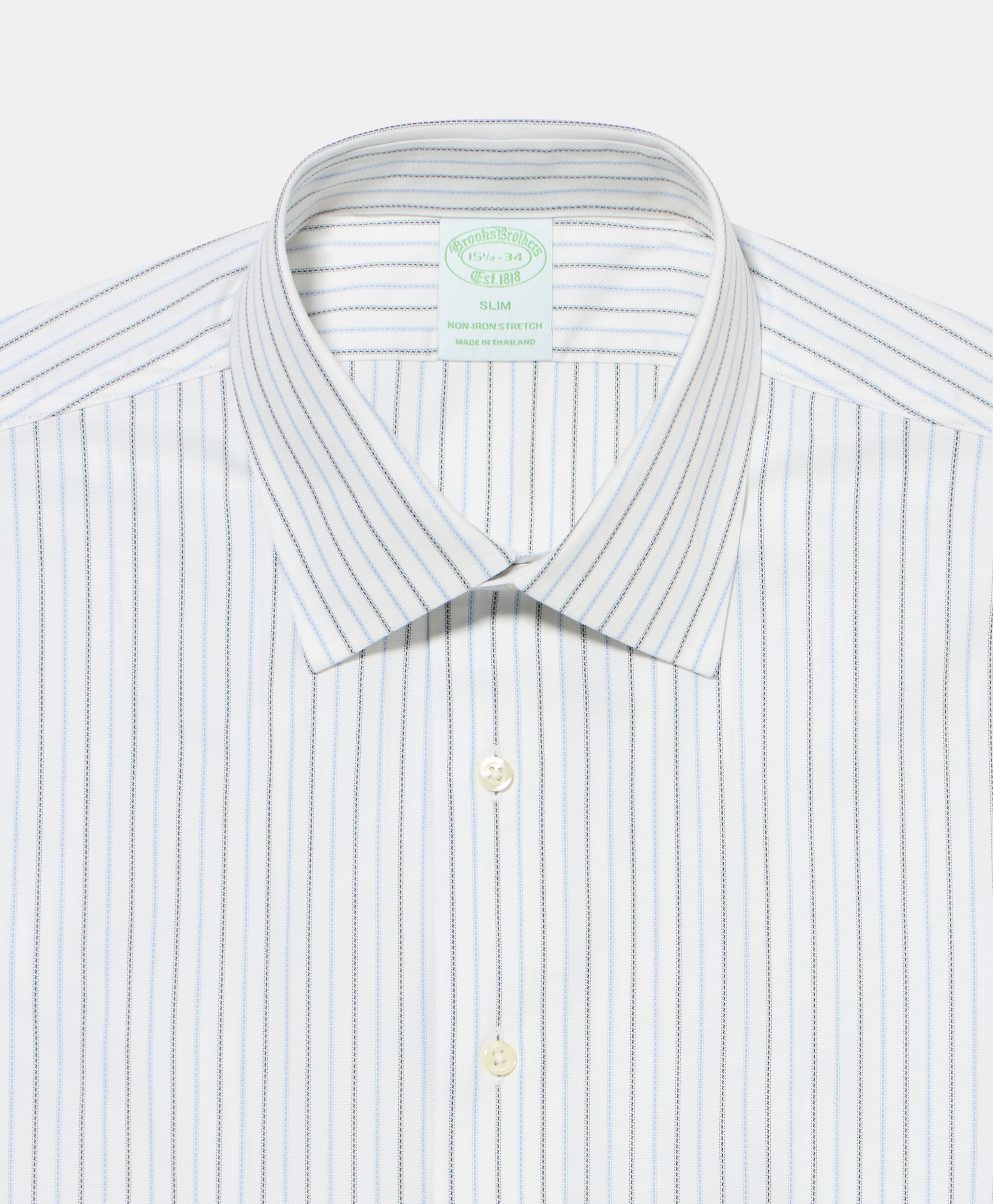  Brooks Brothers Slim Fit Non-iron Striped Royal Oxford Shirt With Ainsley Collar - Man Dress Shirts Blue 17 