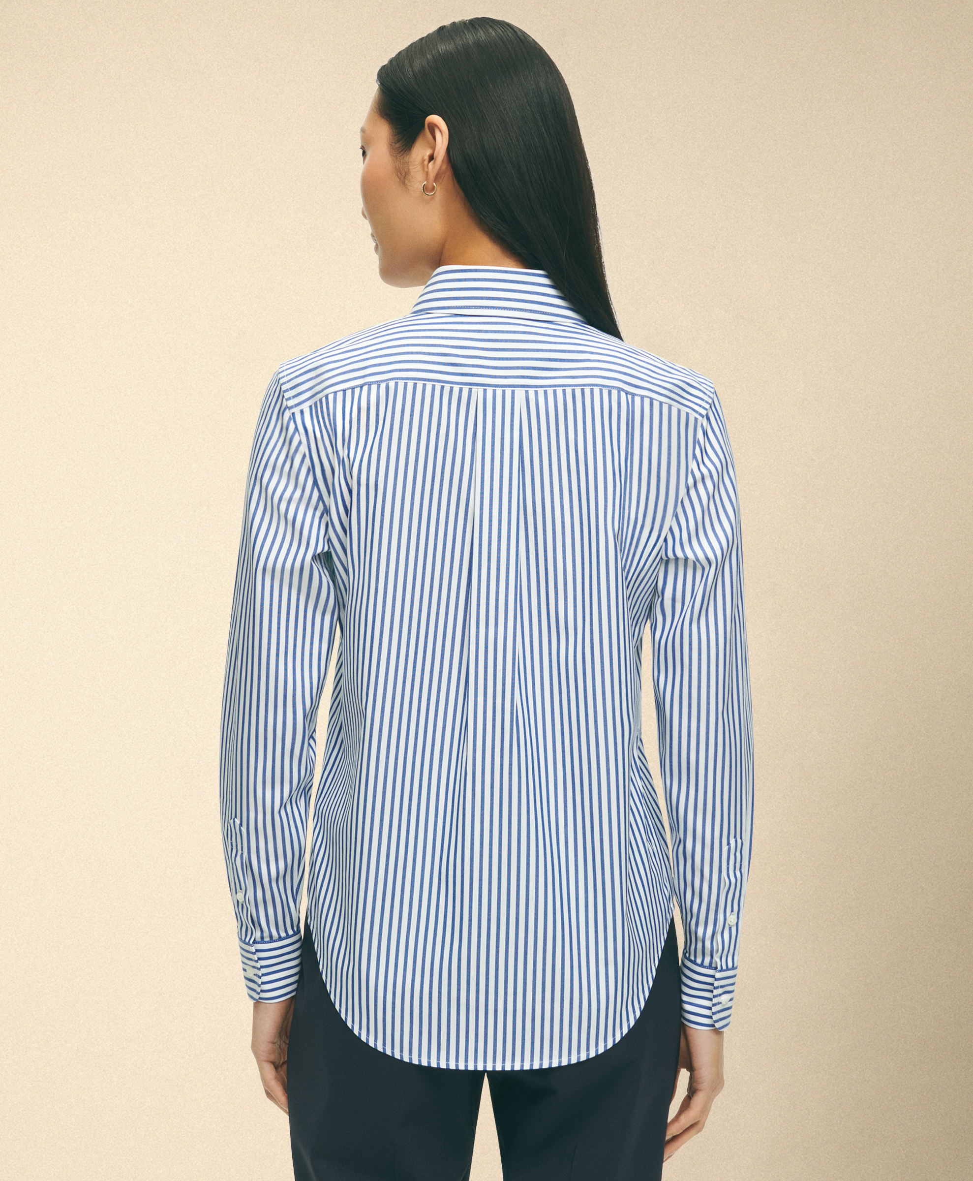  Brooks Brothers Classic Fit Non-iron Striped Stretch Poplin Supima Shirt With Button Down Collar - Woman Shirts And Blouses Blue 14 