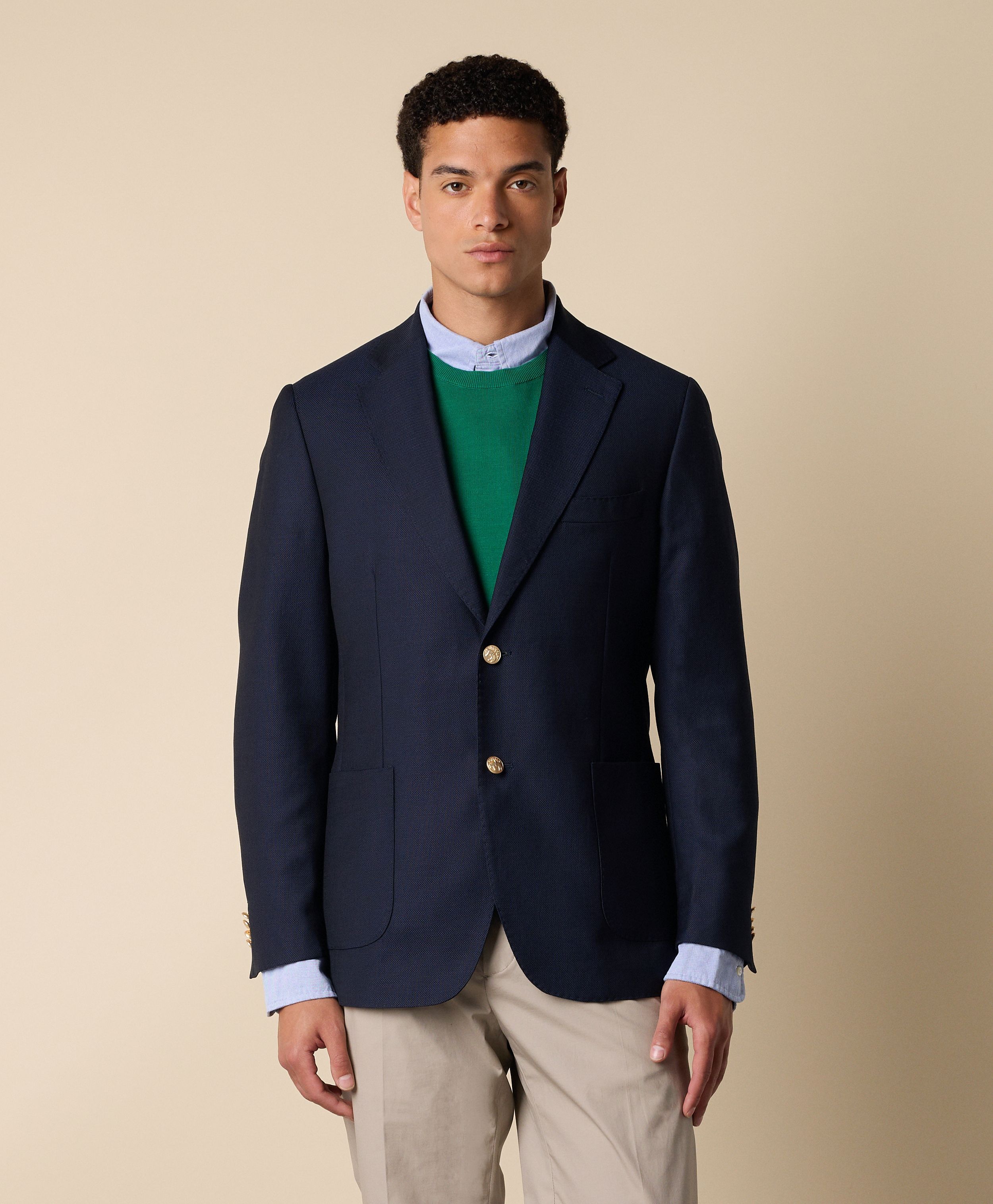 Hopsack Blazer with Gold Buttons in Navy for Men | Brooks Brothers® EU