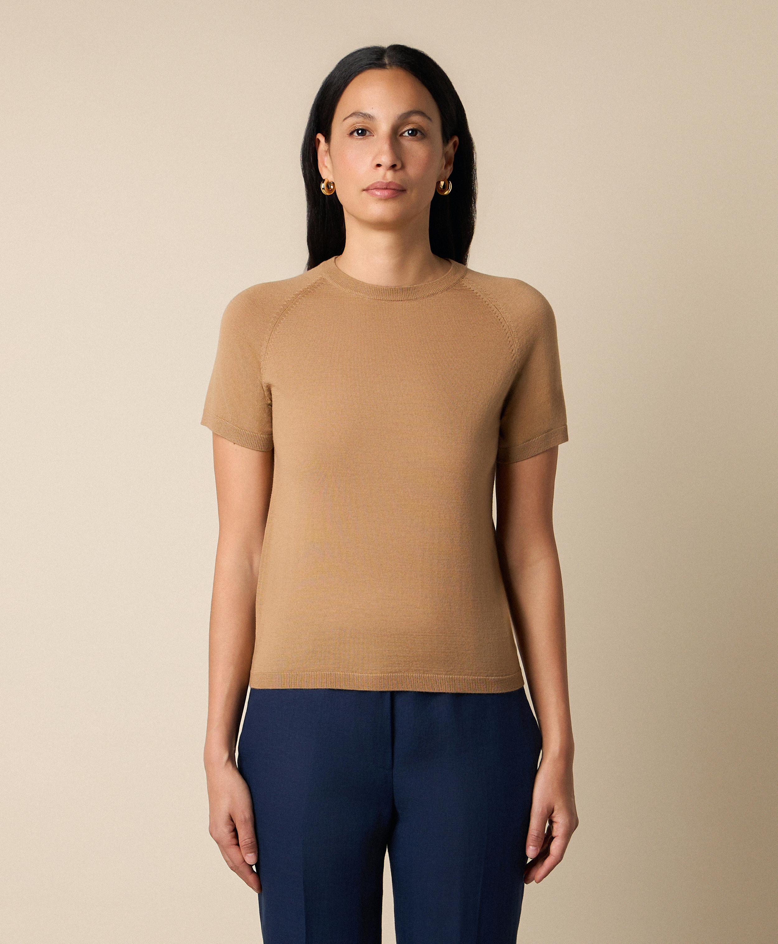  Brooks Brothers Kurzarm-rundhals-pullover Aus Merinowolle - Frau Strickwaren Camel Xl 