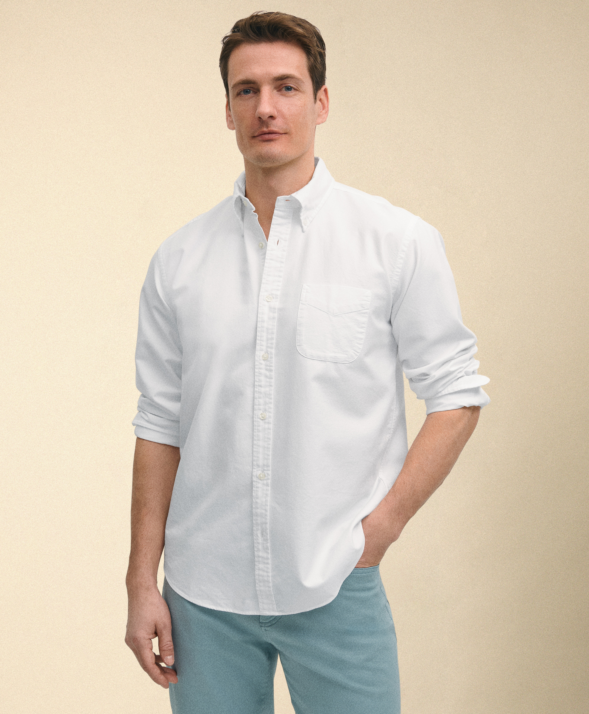  Brooks Brothers Oxford-hemd In Gewaschenem Regular Fit Mit Button Down Kragen - Mann Casual-hemd Weiß M 