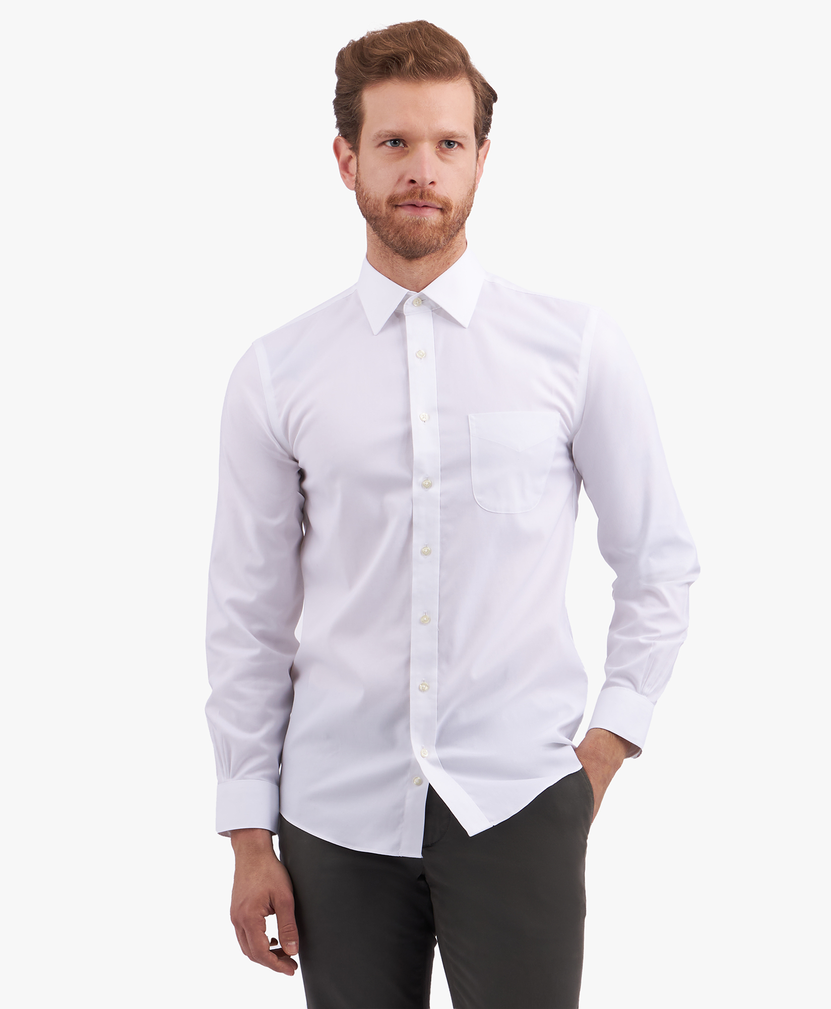 Brooks Brothers White Slim Fit Non-iron Stretch Cotton Dress Shirt With Ainsley Collar - Man Dress Shirts White 14h 