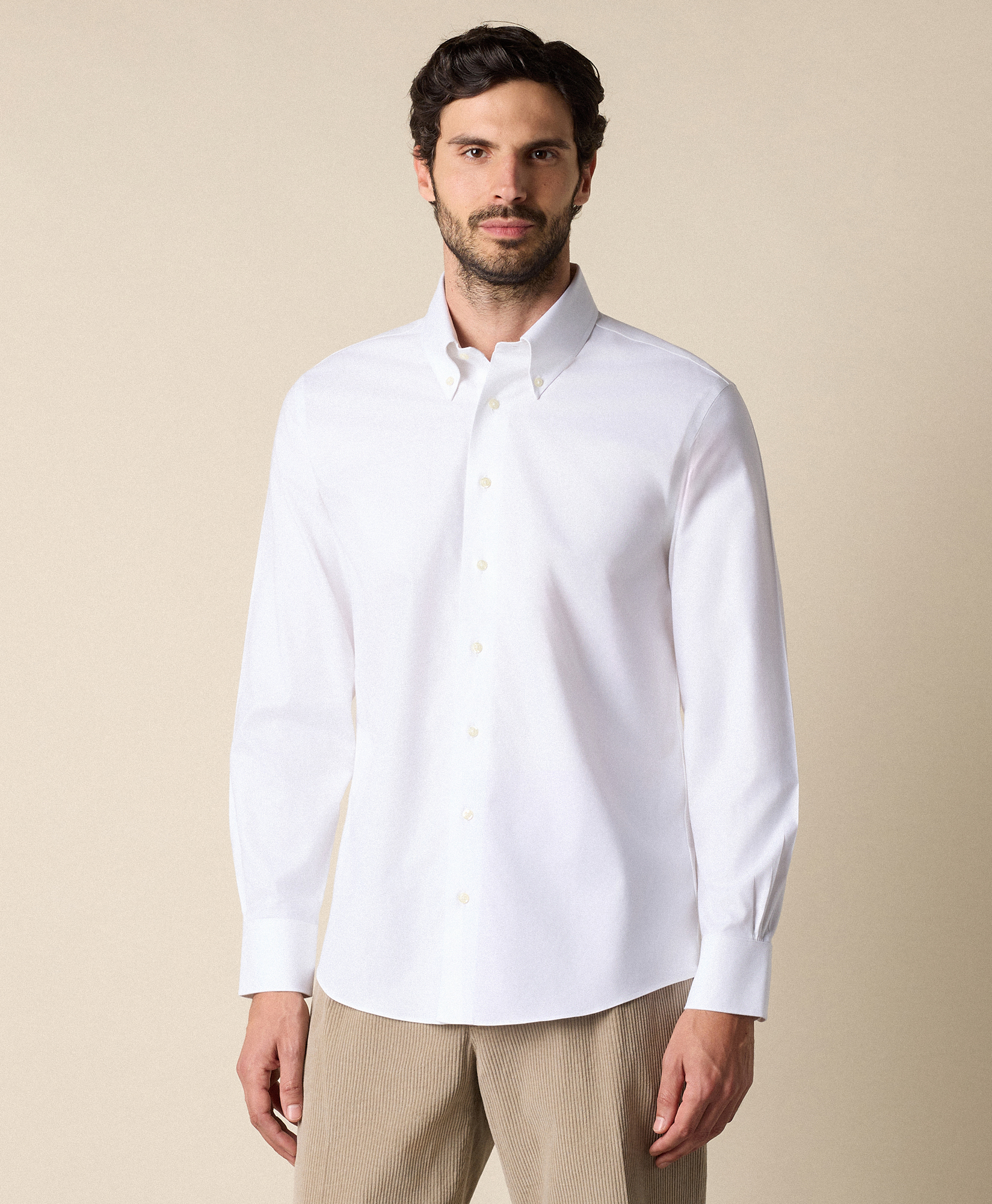  Brooks Brothers White Slim Fit Non-iron Stretch Supima Cotton Twill Dress Shirt With Button Down Collar - Man Dress Shirts White 16 