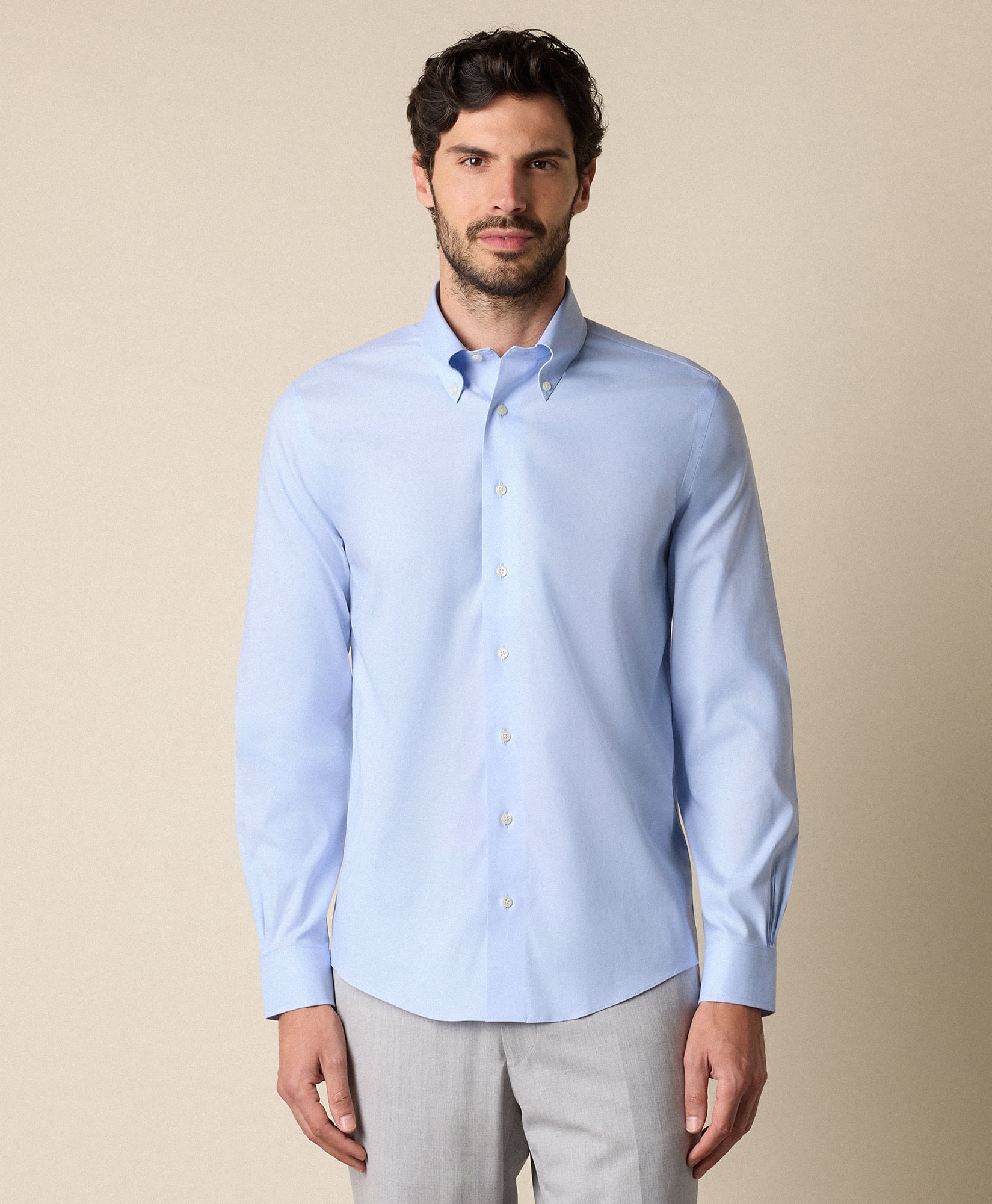  Brooks Brothers Slim Fit Non-iron Oxford Pinpoint Shirt With Button Down Collar - Man Dress Shirts Light Blue 17 