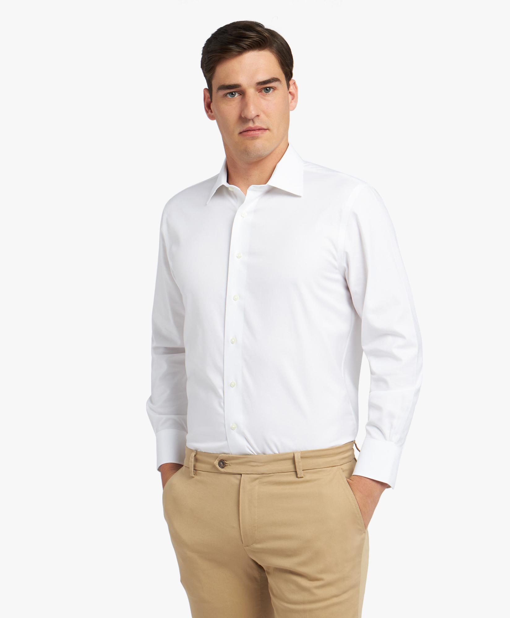  Brooks Brothers Slim Fit Non-iron Stretch Twill Supima Shirt With Ainsley Collar - Man Dress Shirts White 17 