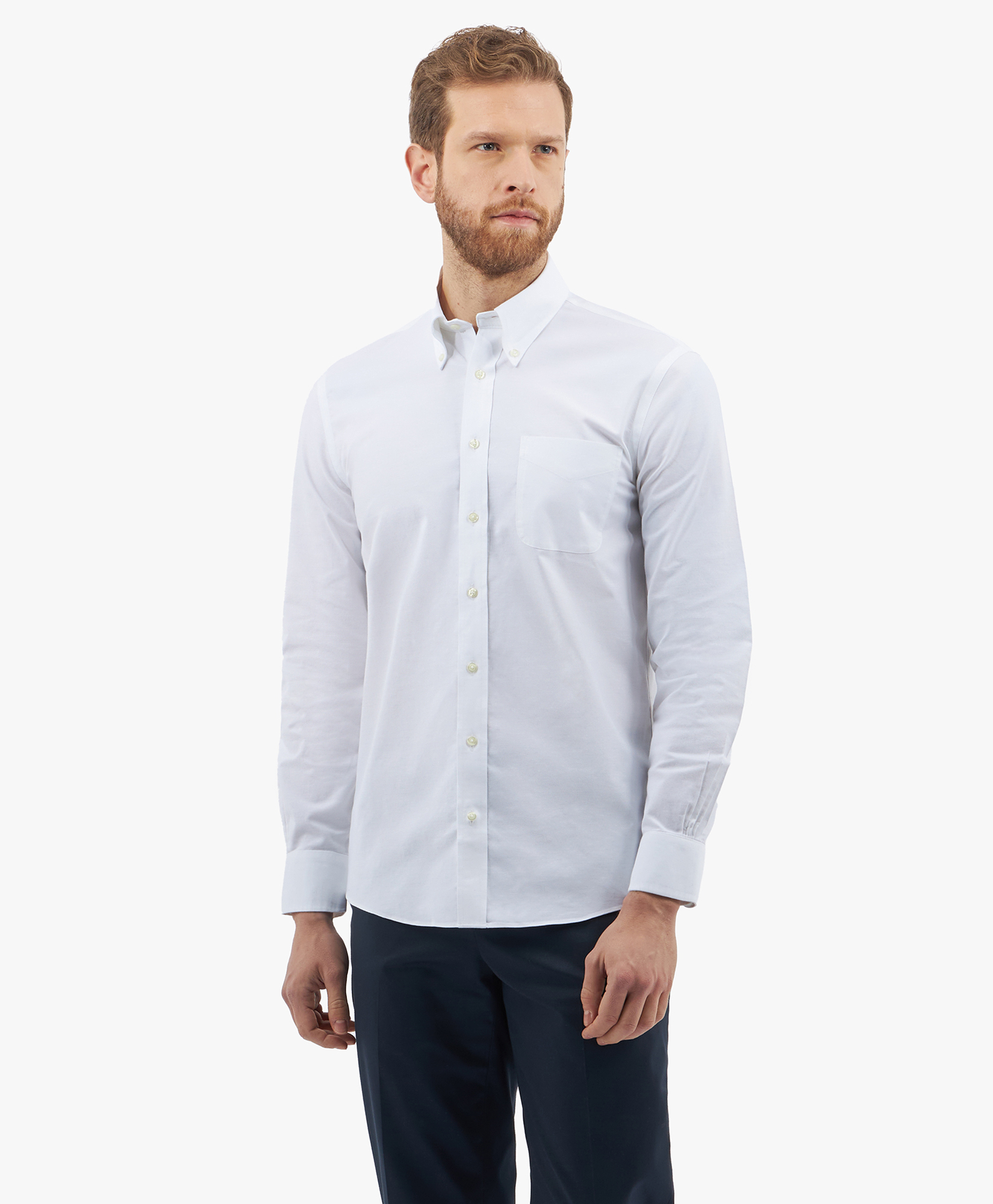  Brooks Brothers White Slim Fit Non-iron Stretch Cotton Shirt With Button-down Collar - Man Dress Shirts White 17h 
