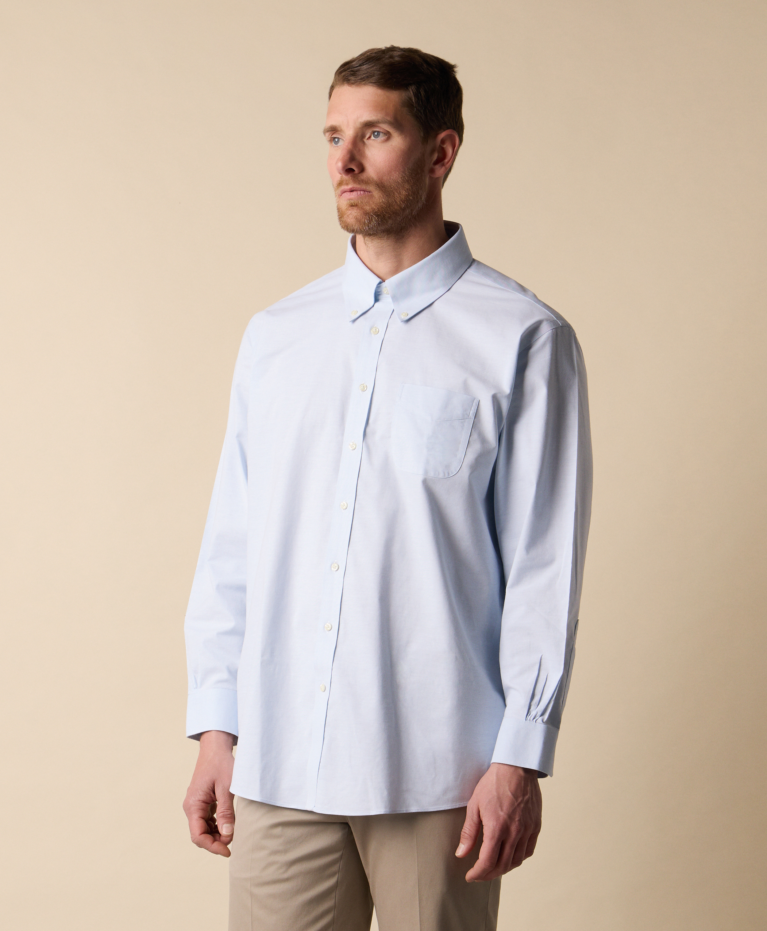  Brooks Brothers Light Blue Slim Fit Non-iron Stretch Cotton Shirt With Button-down Collar - Man Dress Shirts Pastel Blue 16 
