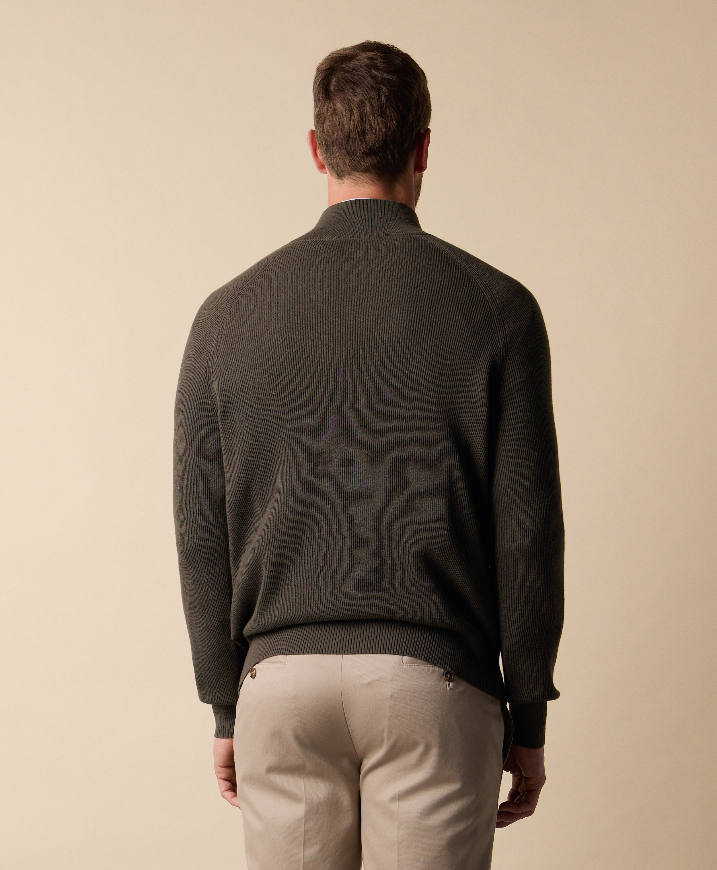  Brooks Brothers Maglia Half-zip Aus Baumwolle-kaschmir In Englischem Rippenstrick - Mann Strickwaren Khaki M 