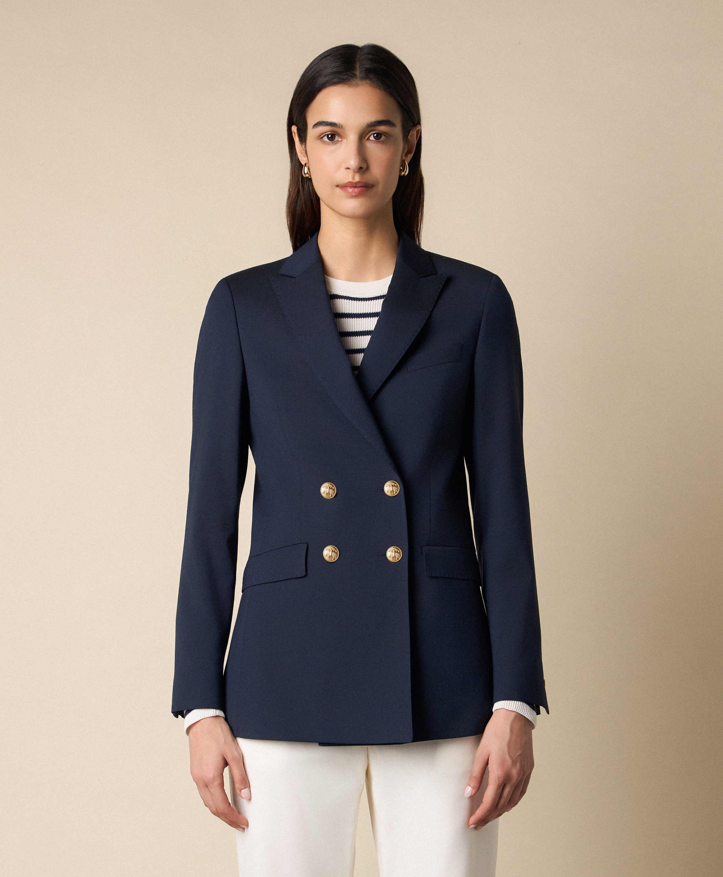  Brooks Brothers Double Breasted Wool Blend Blazer With Gold Buttons - Woman Jackets And Blazers Navy 10 