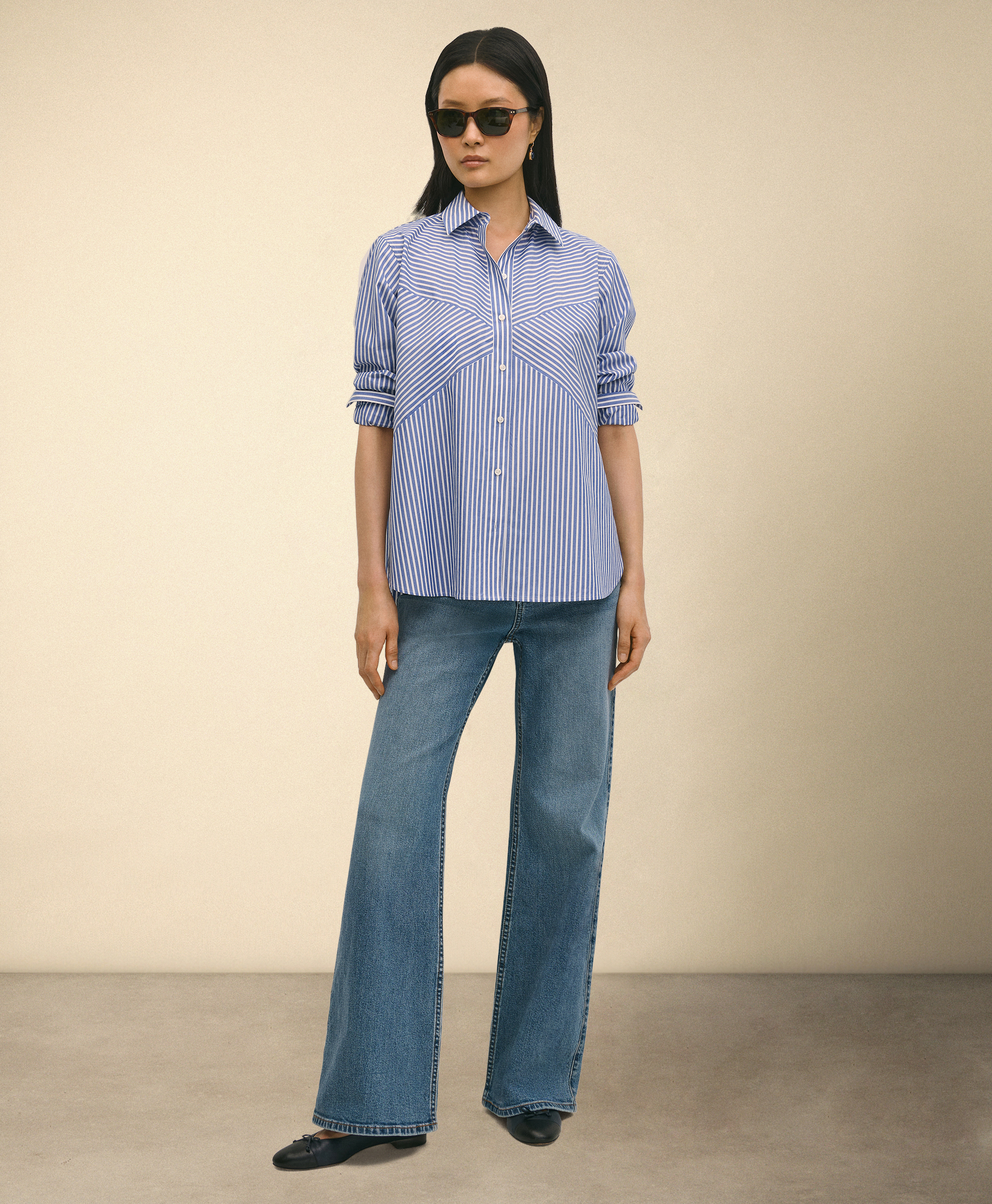  Brooks Brothers Relaxed Fit Striped Poplin Shirt With Forward Point Collar - Woman Shirts And Blouses Dark Blue L 