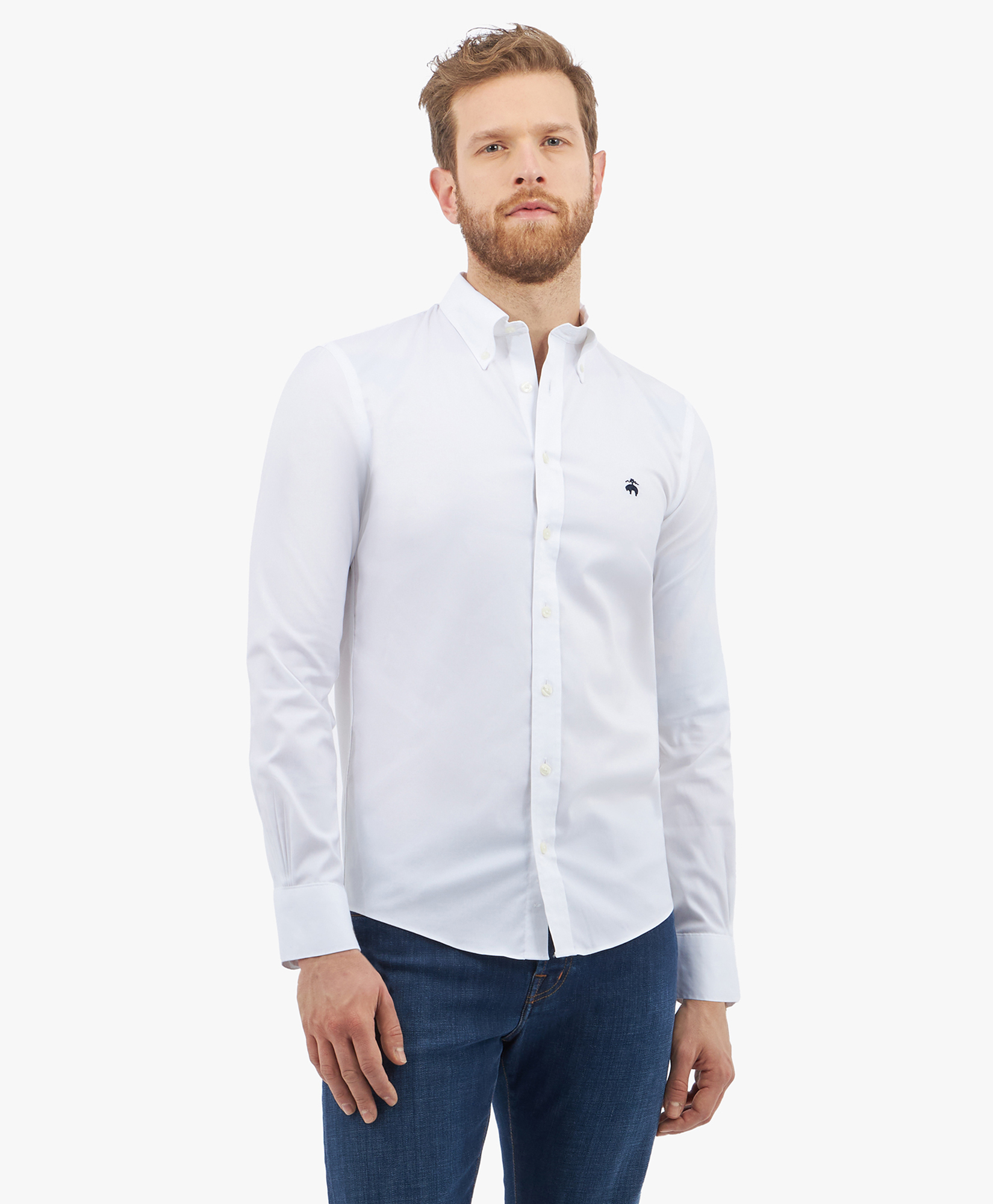  Brooks Brothers Camicia Slim Fit Non-iron In Oxford Pinpoint Con Collo Button Down - Uomo Camicie Casual Bianco Xl 
