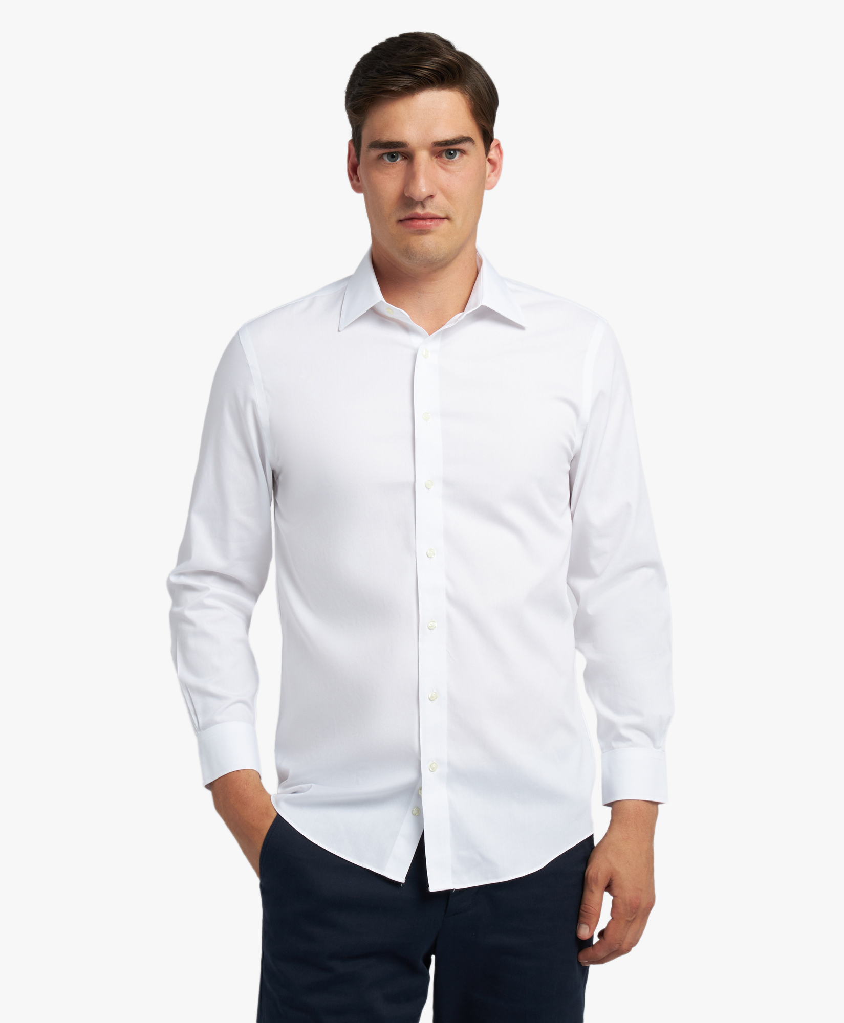  Brooks Brothers Slim Fit Non-iron Oxford Pinpoint Shirt With Ainsley Collar - Man Dress Shirts White 16 
