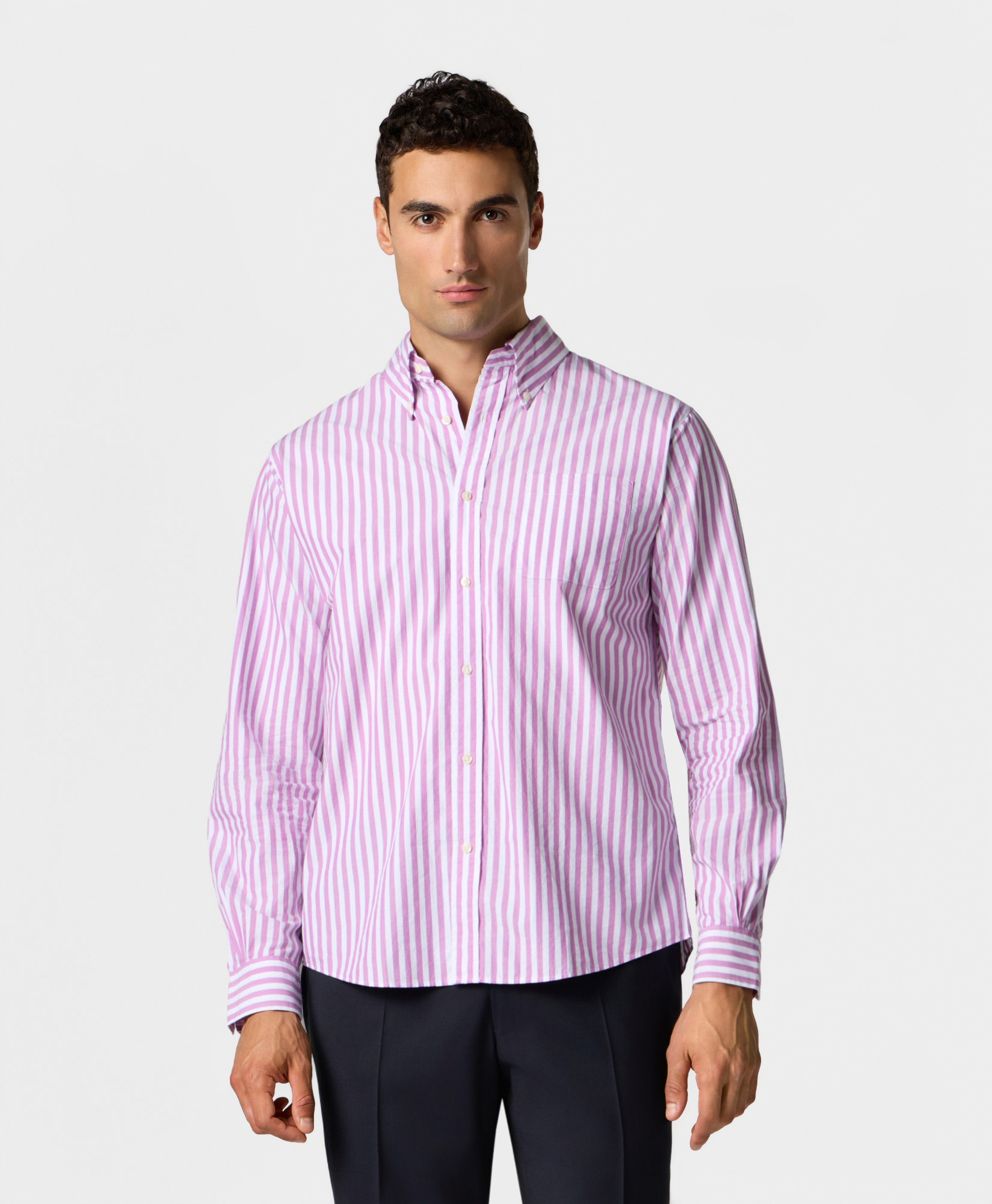  Brooks Brothers Camicia Regular Fit In Popeline A Righe Con Collo Button Down - Uomo Camicie Casual Viola Xxl 