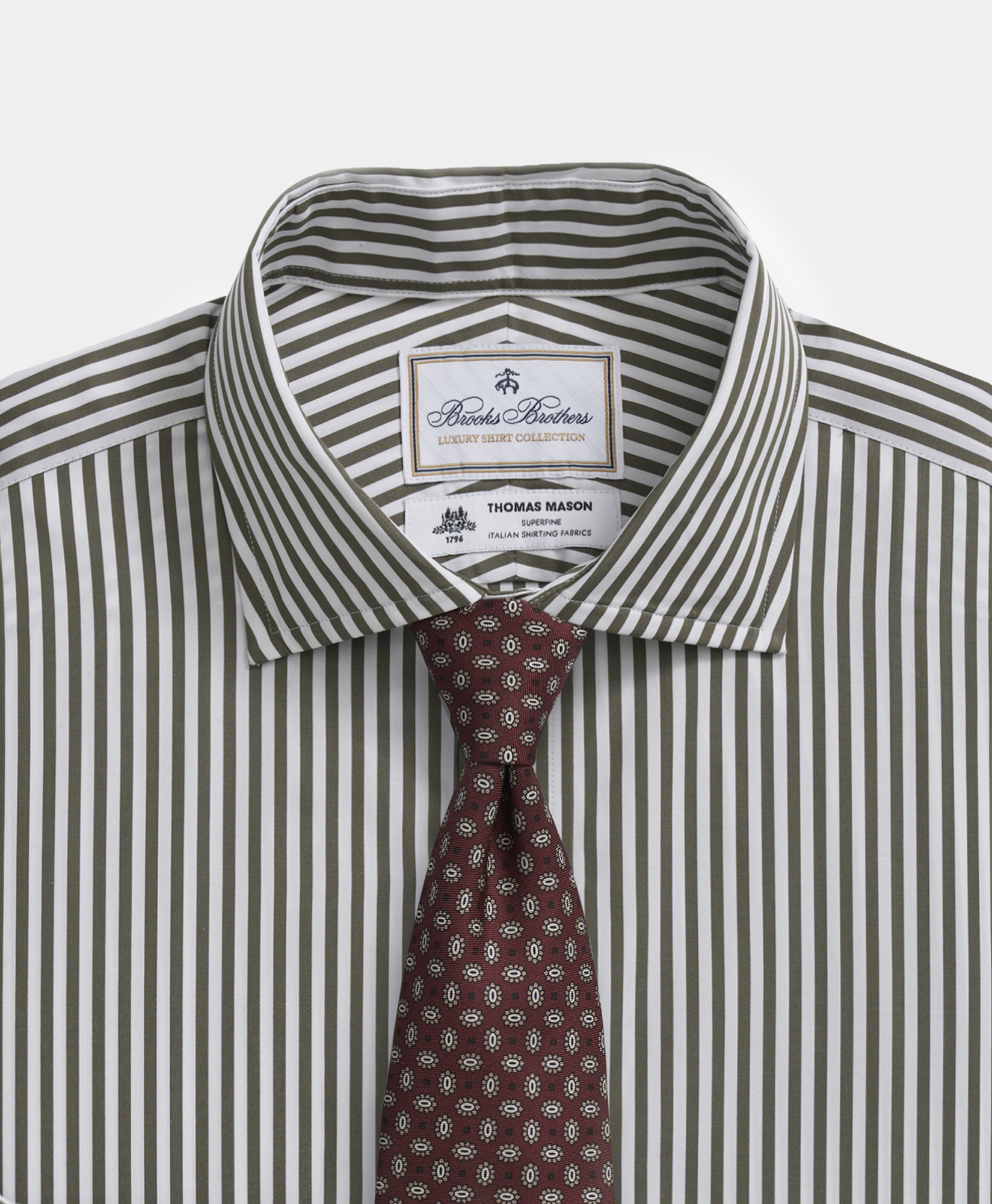  Brooks Brothers Striped Regular Fit Thomas Mason Dress Shirt With English Spread Collar - Man Dress Shirts Olive 15h 
