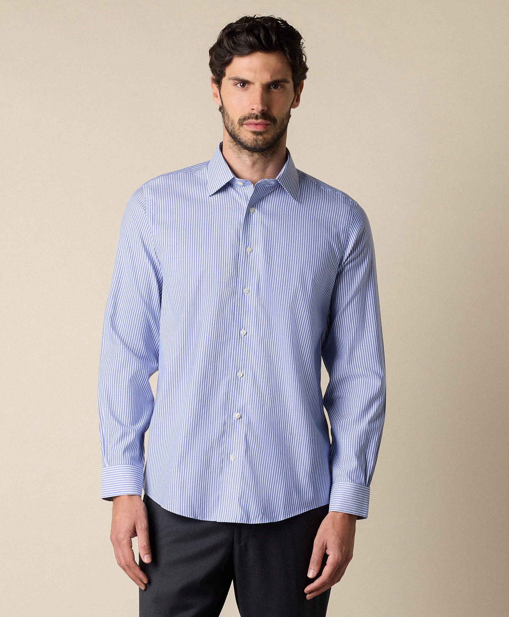  Brooks Brothers Slim Fit Non-iron Striped Stretch Twill Shirt With Ainsley Collar - Man Dress Shirts Blue 16 