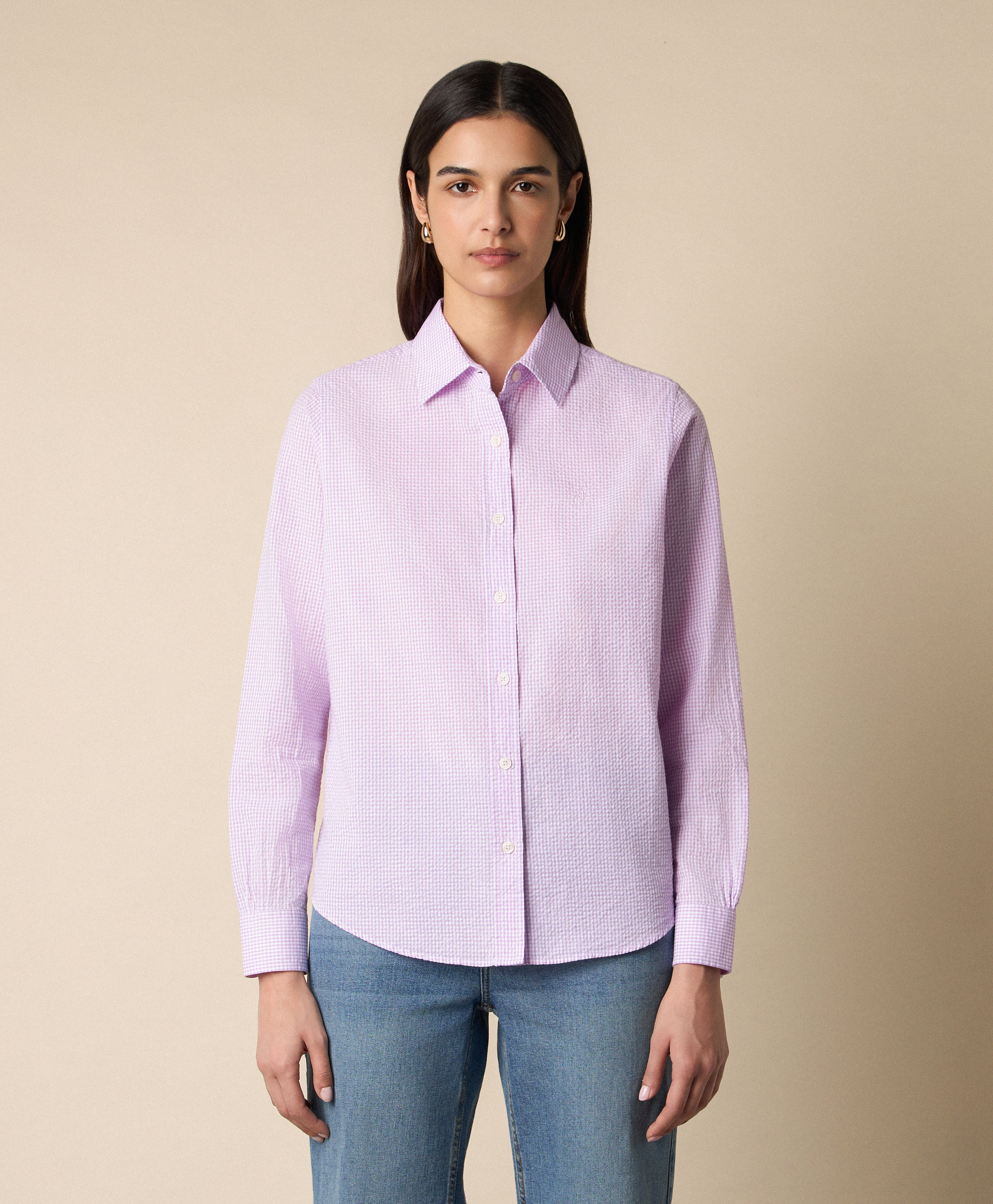  Brooks Brothers Hemd Aus Baumwolle Mit Micro-vichy-muster Und Logo - Frau Hemden Und Blusen Flieder Xl 